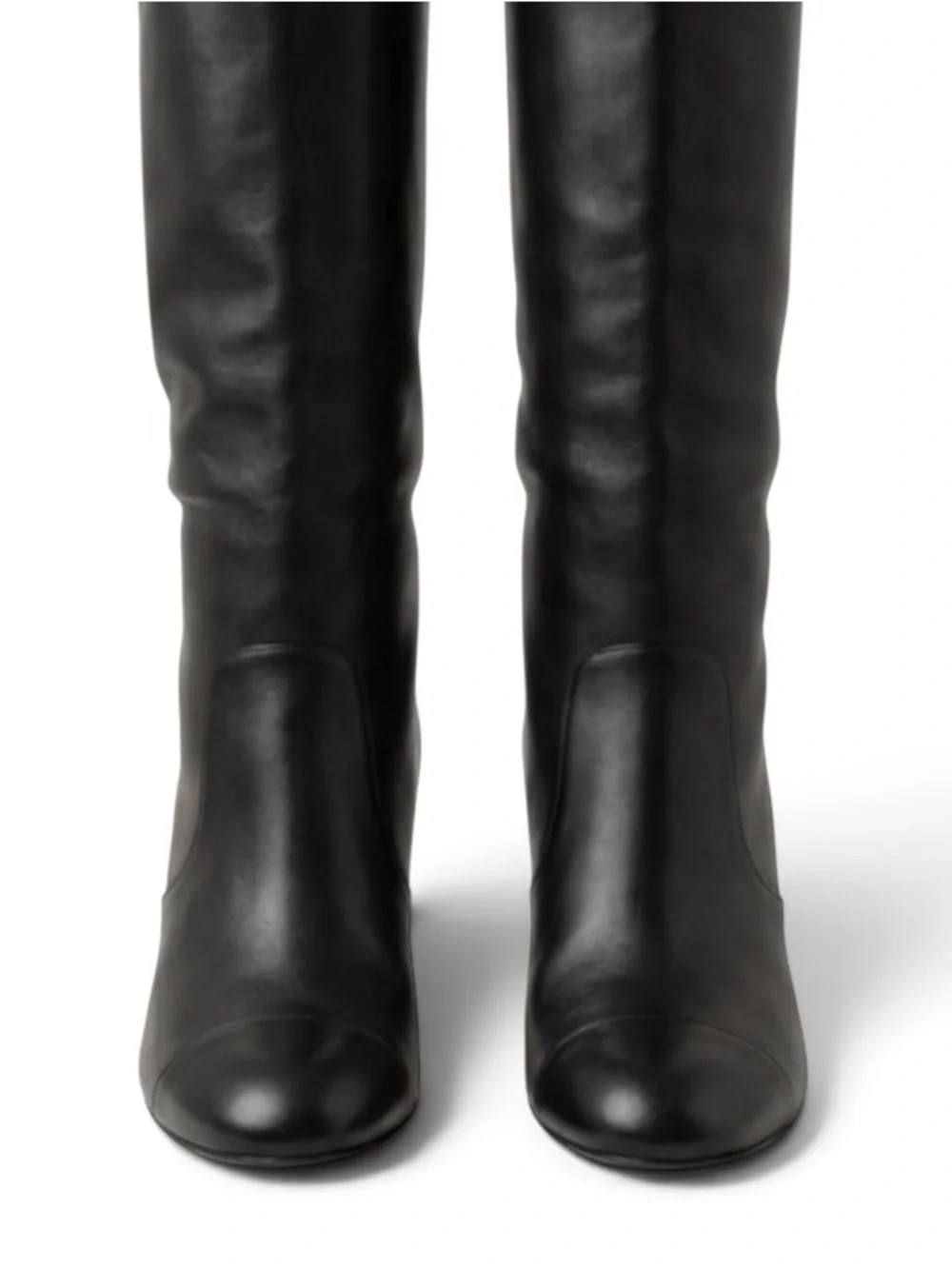 Chanel Black Leather Chain CC Charm Cap Toe Knee High Heeled Boots Size 41
